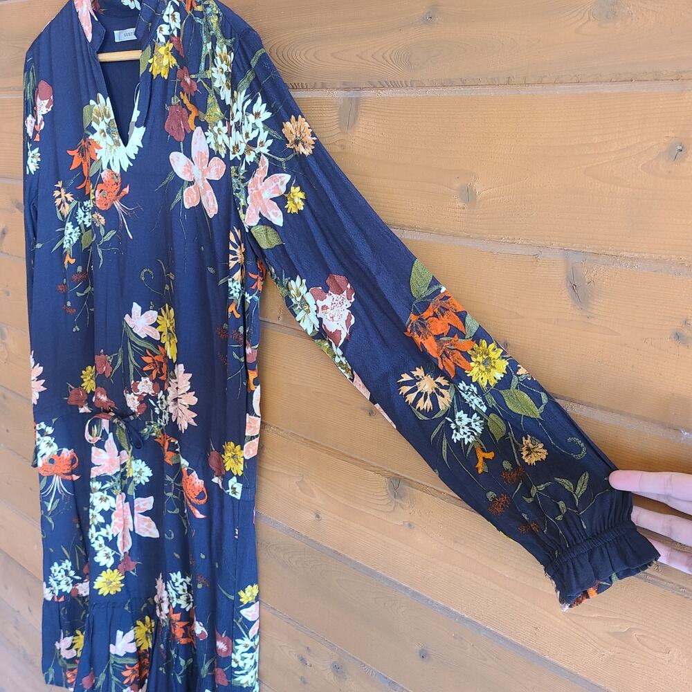 Gestuz Anthropologie Dress Cally Floral NWT Black Long Sleeve 10 Vneck Boho Prep - Picture 6 of 8